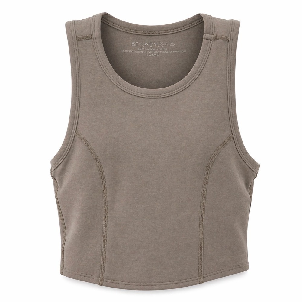 Beyond Yoga Cropped Muscle Tank Top Women's XS NWT Taupe Made in USA